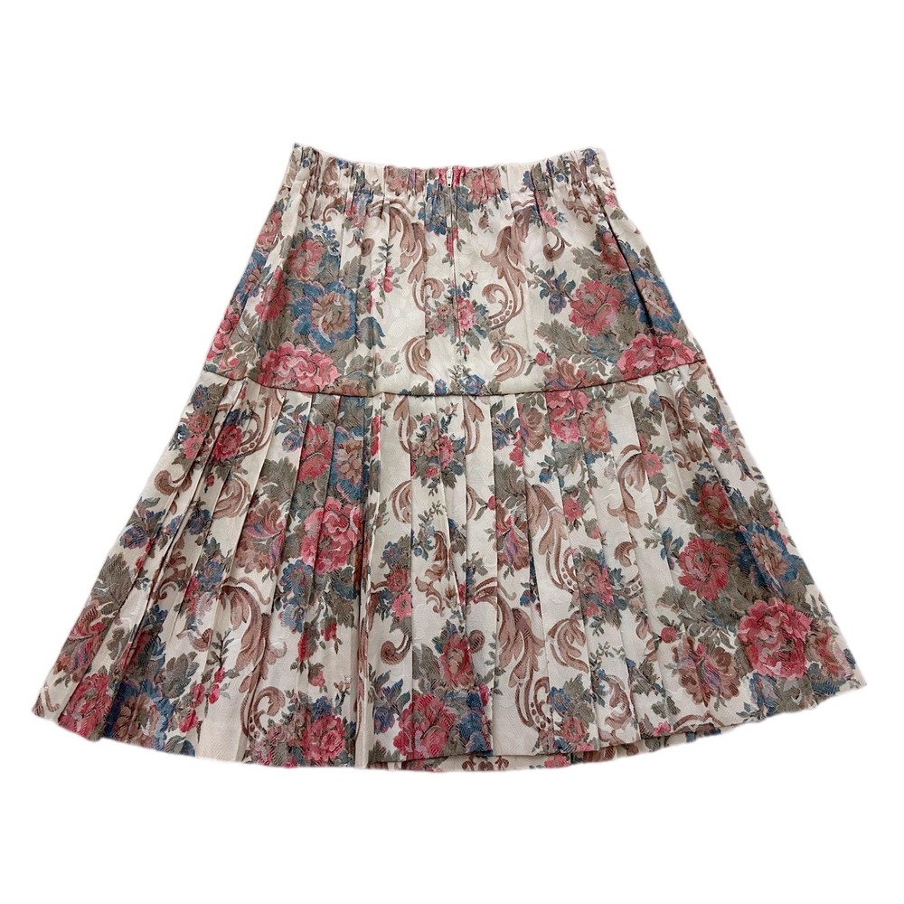 Vintage 1980's Pleated Skirt Rose Cream Baroque Floral Revival Shabby Chic